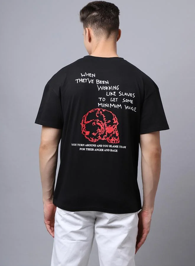 تايك تو تيشيرت رجالي أسود بطباعة جرافيك كبير الحجم من دور